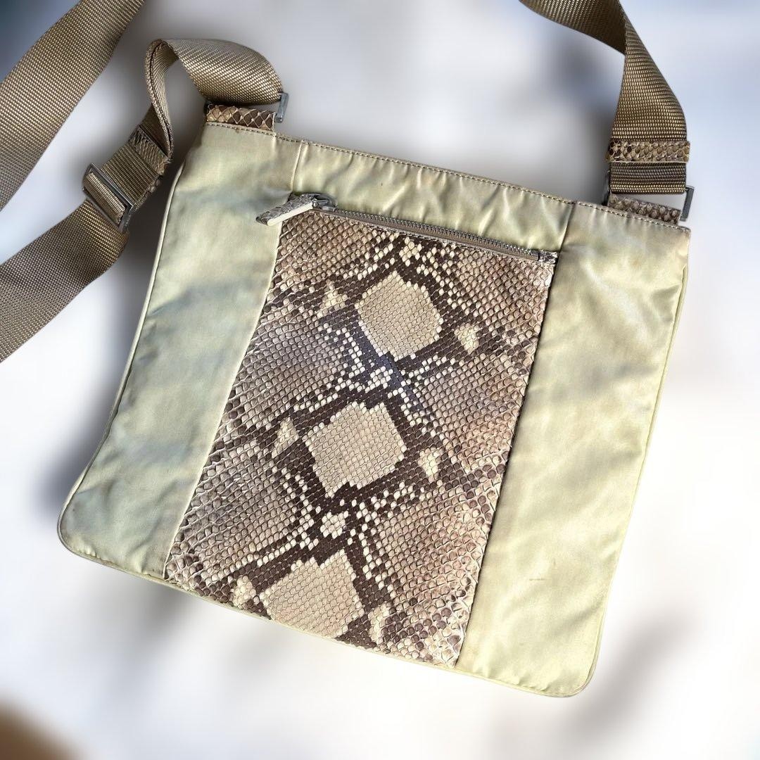 PRADA Python Nylon Shoulder Bag Beige Used Adjust… - image 4