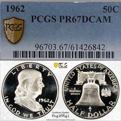 1962 Franklin Half Dollar PCGS PR67DCAM Silver Proof Coin 50C Gold Shield Secure