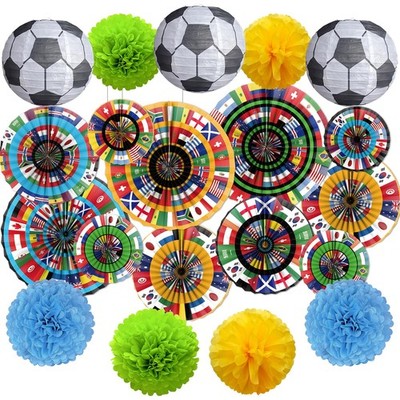 World Party Cup Decorations - 18PCS World Soccer Cup Party Paper Fans Lantern...