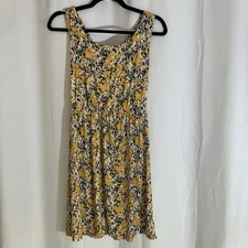 Kayleigh Dress yellow Floral Elastic waist Racerback Cocktail Length Small