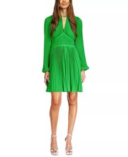 MICHAEL KORS Women's Pleated Dress, Green Georgette Material