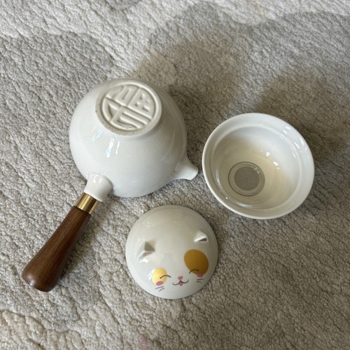 Tragbare Gongfu Chinesische Katze Motiv Porzellan Teekanne mit Griff Einzelportion - Bild 2 von 8