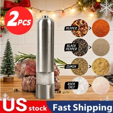 2PCS Electric Salt Pepper Grinder Mill Shakers Set Adjustable Stainless Steel US