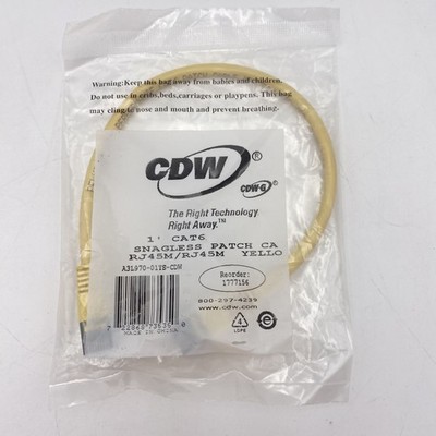 CDW 1' CAT6 SNAGLESS PATCH CABLE RJ45M/RJ45M YELLOW A3L970-01YS-CDW