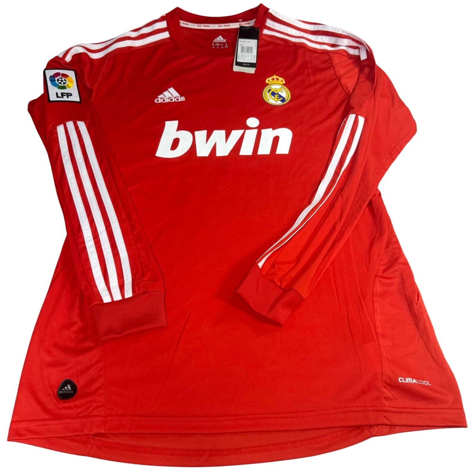 Adidas Real Madrid Red Long Sleeve Soccer Jersey bwin LFP Men XL New John Back