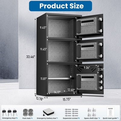 7.0 Cub Digital Safe Box with Triple Door Seperate Code & Key Hook 7 Lock Bolts