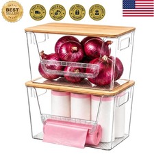 2-Pack Stackable Pantry Organizer with Bamboo Lids Versatile Storage Solution