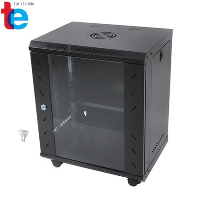 12U Server Cabinet 15.5'' Deep, Locking Tempered Glass Door & Steel Panels