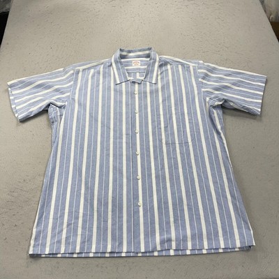 VINTAGE Brooks Brothers Shirt Mens XL Blue Stripe Heavy Cotton