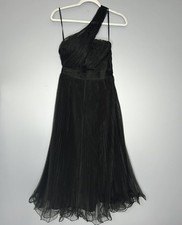 ASOS Dress 4 Black One Shoulder Pleated Tulle Fit Flare Midi Formal Fairy Grunge
