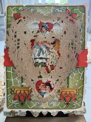 1800s Vintage Valentine Day Card Victorian Exquisite Pop Up Die Cut Lace Doiles