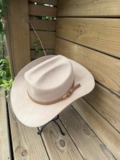 Tan Felt Western Hat Wide Brim Cowboy Hat Leather Band Unisex