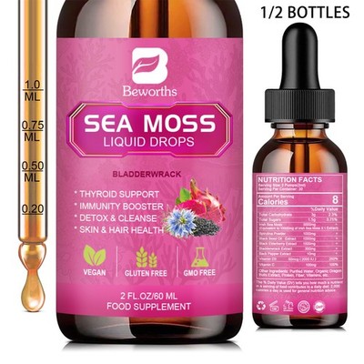 1/2x Organic Sea Moss Drops - Irish Sea Moss Bladderwrack  with Black Seed Oil