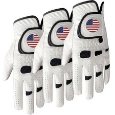 Golf Gloves Men Left Hand Right Handed Golfer 3 Pack with Ball Marker Soft Le...