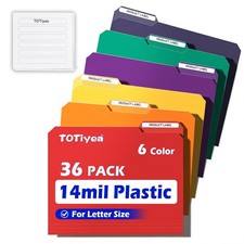 36 PCS Colored Plastic File Folders Sticky Tab Heavy Duty 1/3Cut Letter Size