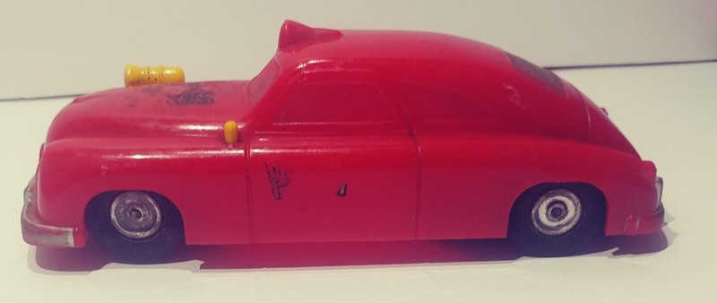 1950`s VINTAGE SAUNDERS POLICE SQUAD CAR, HARD PLASTIC, 8" LONG, FREE SHIPPING