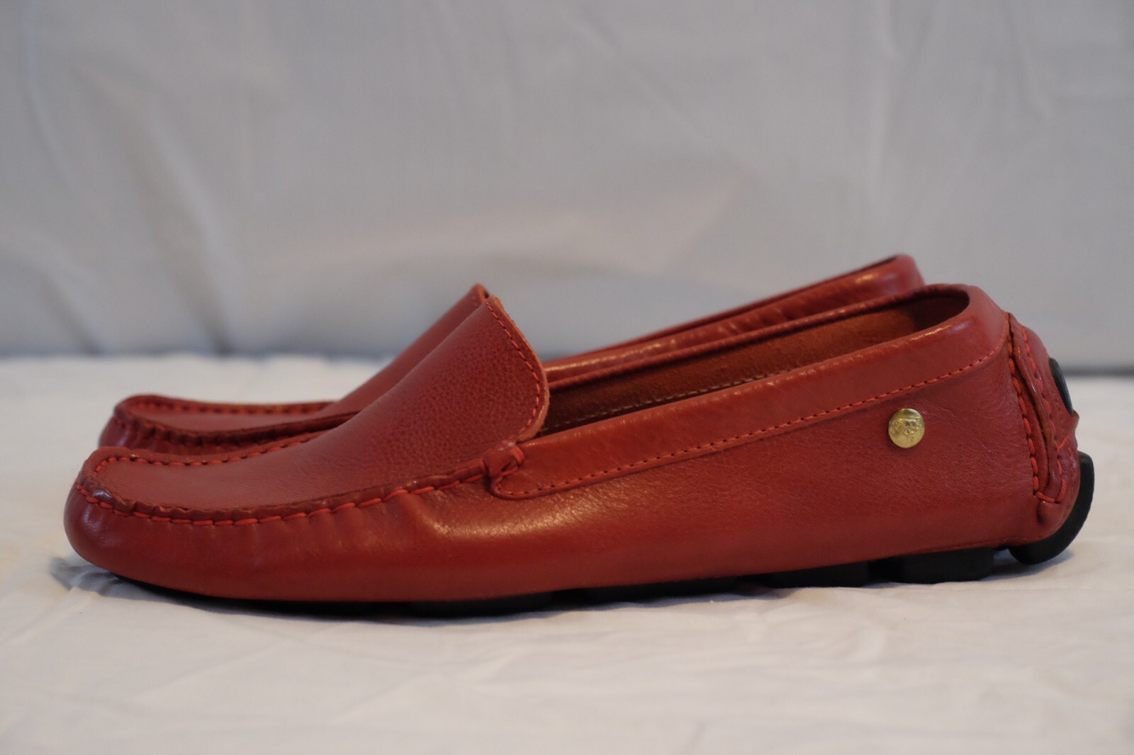 Red Leather Driving Moccasins Shoes 