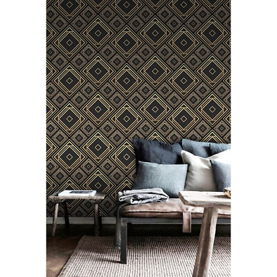 Art Deco Removable wallpaper black and golden tilework wall mural
