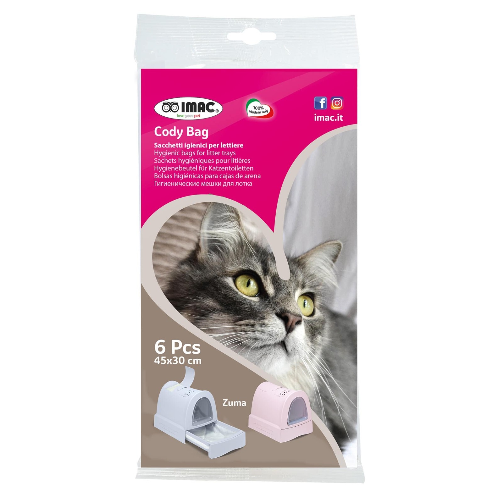 Imac Cody Bag Sacchetti per Lettiera Zuma per Gatti Blister da 6 Sacchetti 45x30