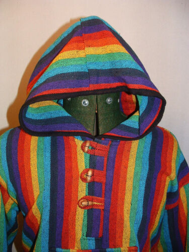Retro Nepal Funky Threads rainbow pattern hooded hippy festival smock jacket - Picture 3 of 5