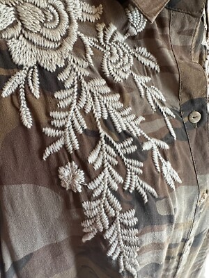 Johnny Was Brown Camouflage Cap with White Floral Embroidery Johnny Was | Accessories | New Johnny Was Bee Active Floral  main image 4