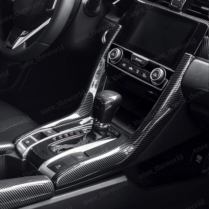 Carbon Fiber Gear Shift Panel Frame Cover Trim For Honda Civic 10th 2016-2021 - Imagem 3 de 4