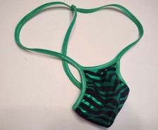 Men's MICRO G String Thong Bikini Beach Tanning Underwear BLACK Green ZEBRA
