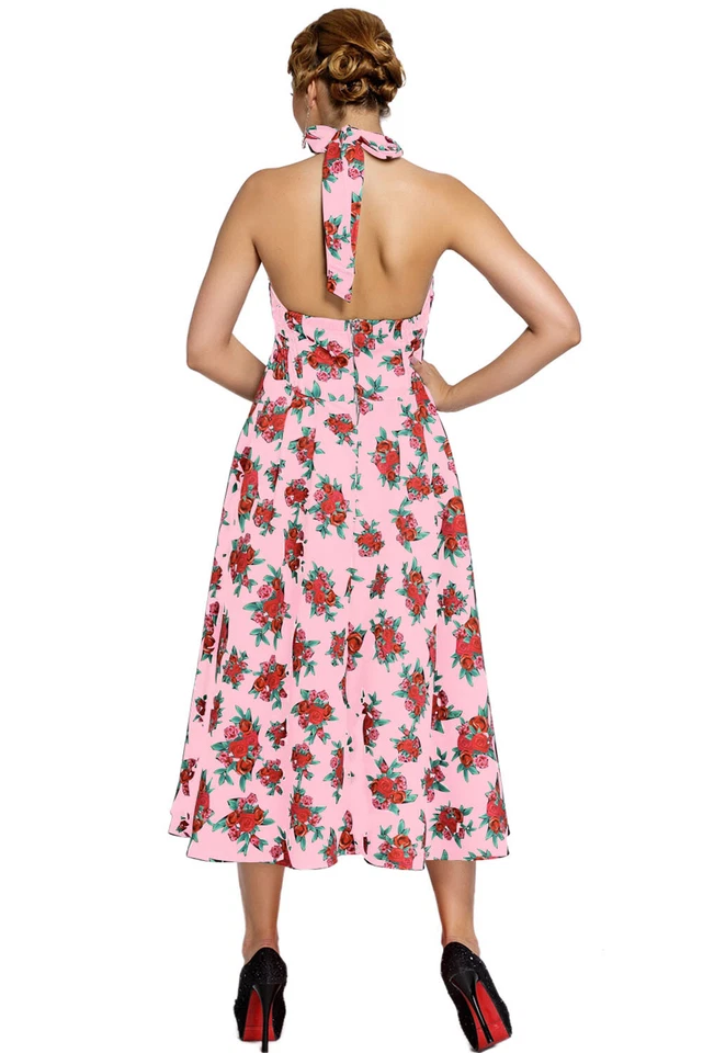 Abito Stampa Floreale Ballo Cocktail Cerimonia Top Floral Vintage Swing Dress S - Immagine 3 di 3