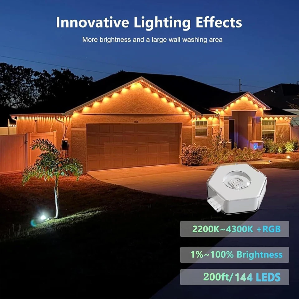 New- ASLONG Permanent Outdoor Lights with App & Remote, 200ft Smart Eaves Lights - Image 3 of 4