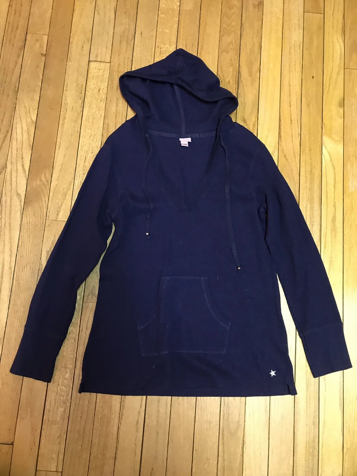 Victoria Secret Waffle Knit Hoodie Tunic Navy L Cozy Lounge Y2K Athleisure