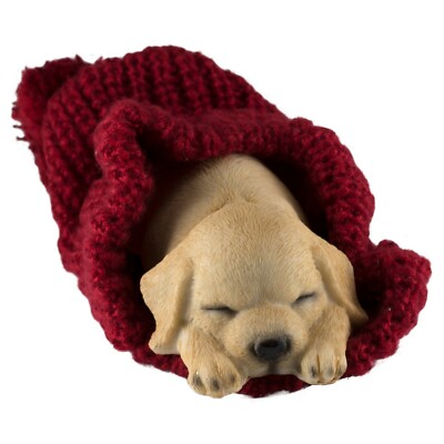 Golden Retriever/Labrador Lab Puppy Sleeping In Knitted Hat Dog Figurine 6''L New