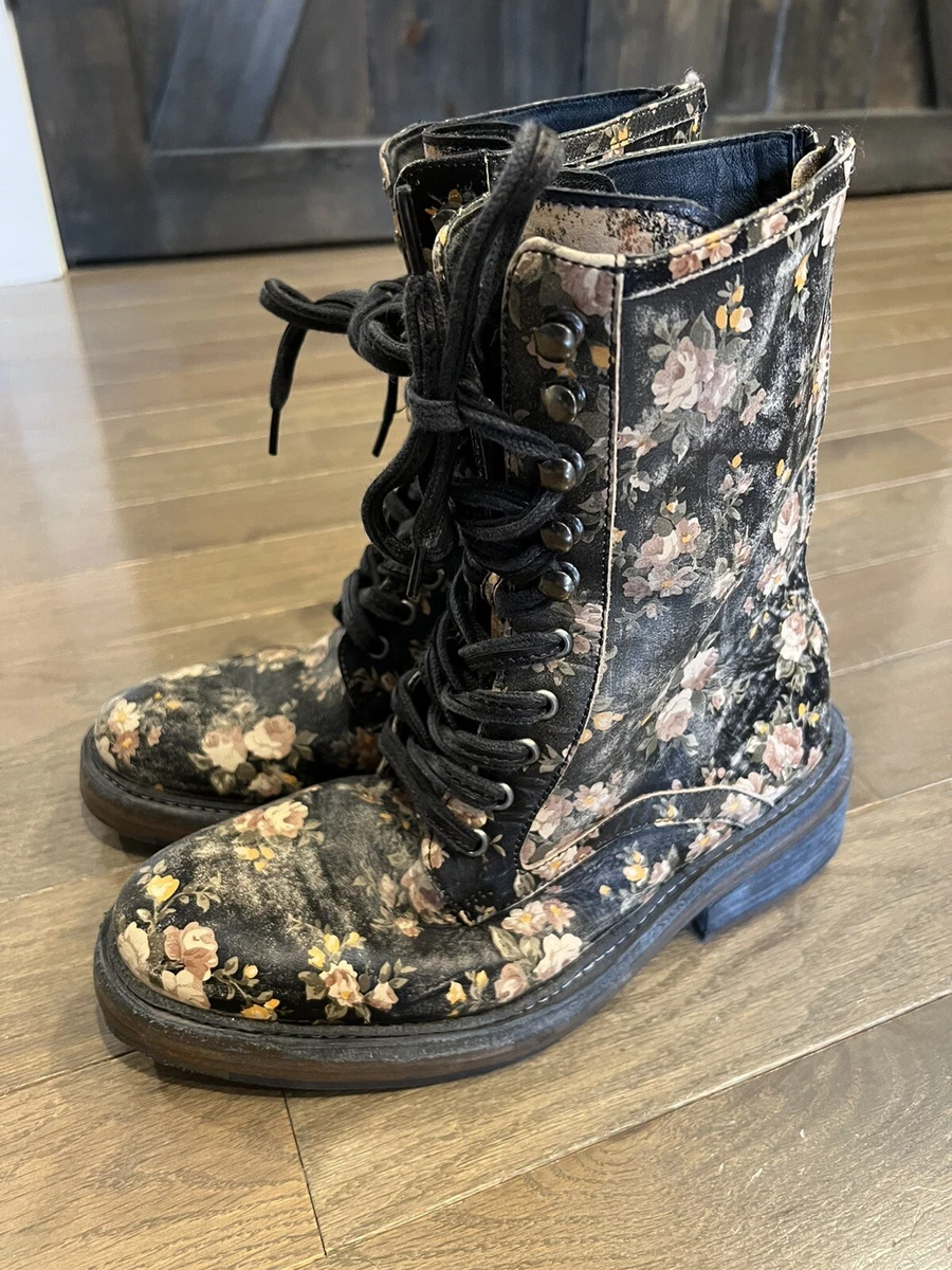 Womens floral combat clearance boots