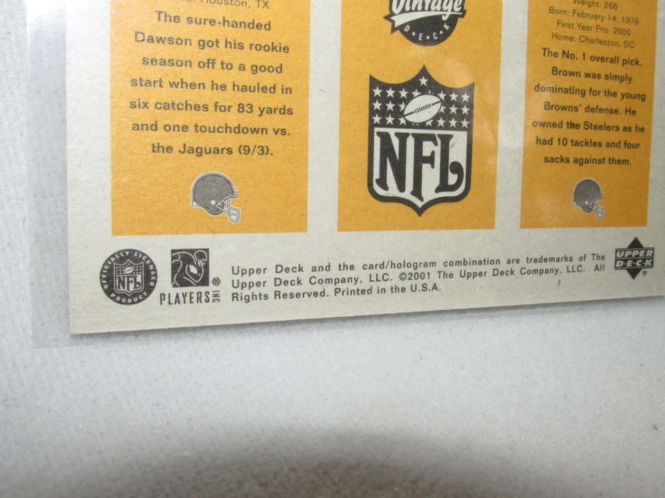 2000 Upper Deck Vintage Preview * Courtney Brown/JaJuan Dawson * 685/1000 - Image 4 of 4