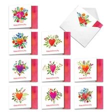 10 Valentine's Day Note Cards Bulk - A Big Watercolor Heart MQ5664VDB-B1x10