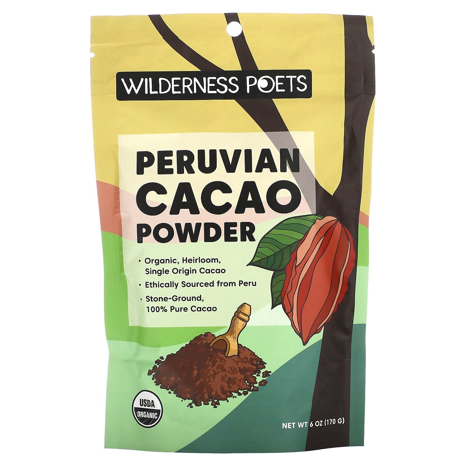 Wilderness Poets Arriba Nacional Cacao Powder 6 унций 170 г Без глютена органический 2590₽