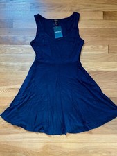 NWT Forever 21 Tank Dress Sz L Navy Blue Skater Fit & Flare Lightweight Casual
