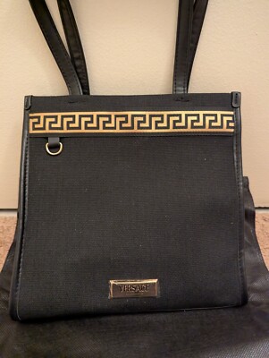 Versace Fragrances Canvas Bag Black Gold Travel Purse Handbag