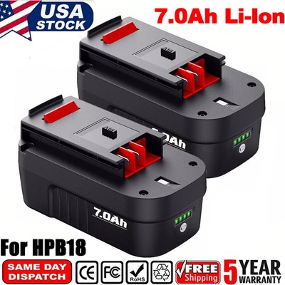 2-Pack 7.0Ah 18V Li-Ion Battery for Black and Decker HPB18 HPB18-OPE 18Volt Tool