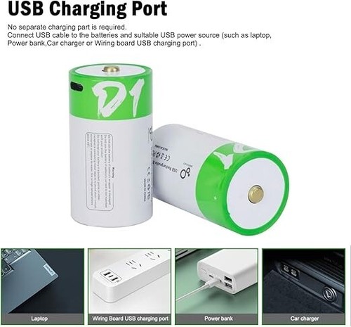 USB D Lithium Ion Rechargeable Battery, 1.5V 12000Mwh Rechargeable D Battery, - Picture 3 of 7