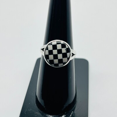 Amazing White Stone & Chalcedony Checker Ring Sterling Silver Handmade Jewelry
