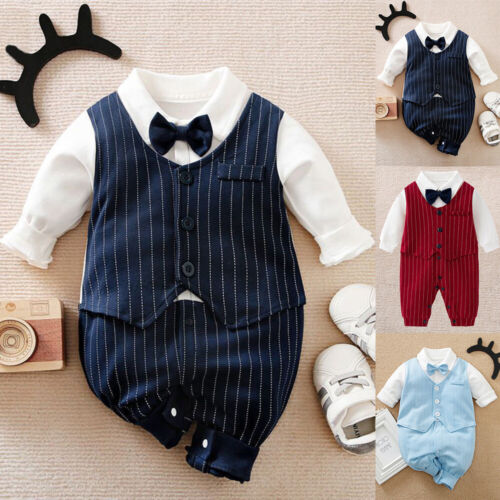 Newborn Baby Boys Gentleman Bodysuit Romper Long Sleeve Jumpsuit Outfit Clothes