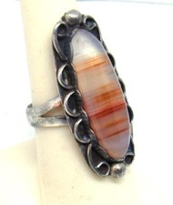 Large Vintage Sterling Silver  Banded Agate Ring, Size 7 