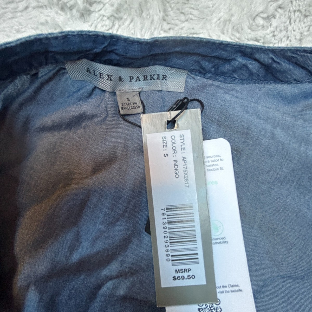 Alex & Parker Womens Small Tencel Indigo Long Sleeve Shirt