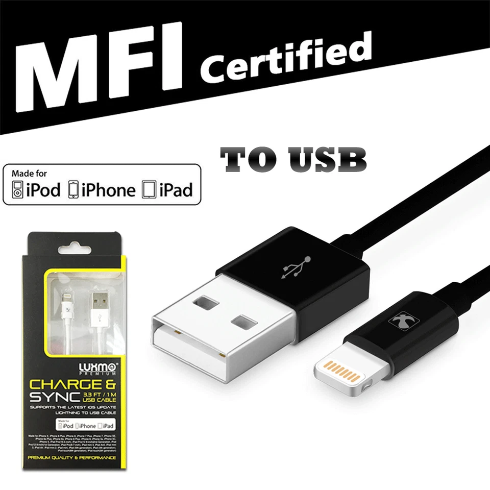 Cable de alimentación USB de iluminación Apple Mfi para iPhone 7,6,6S cargador de pared de 3 pies de largo Foto 3 de 4