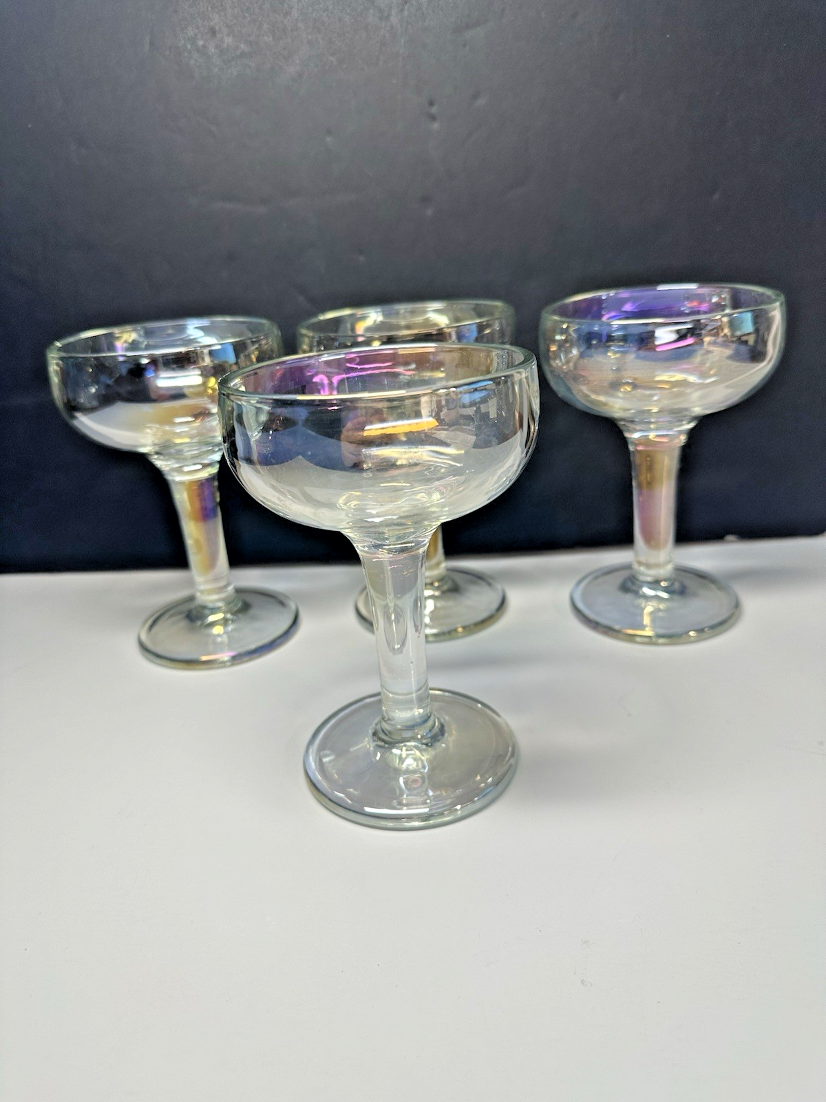 Vintage Iridescent Stemmed Wine Glasses Set of 4 for Champagne & Dessert