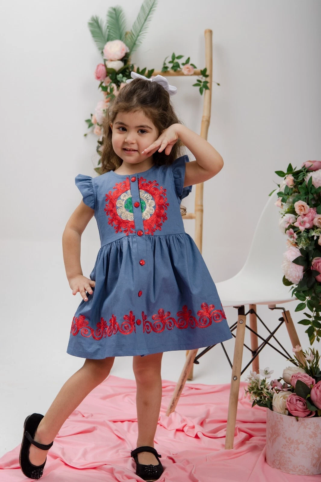 Denim Floral Dress for Little and Toddler girls with Tajik National Embroidery
Opens in a new window