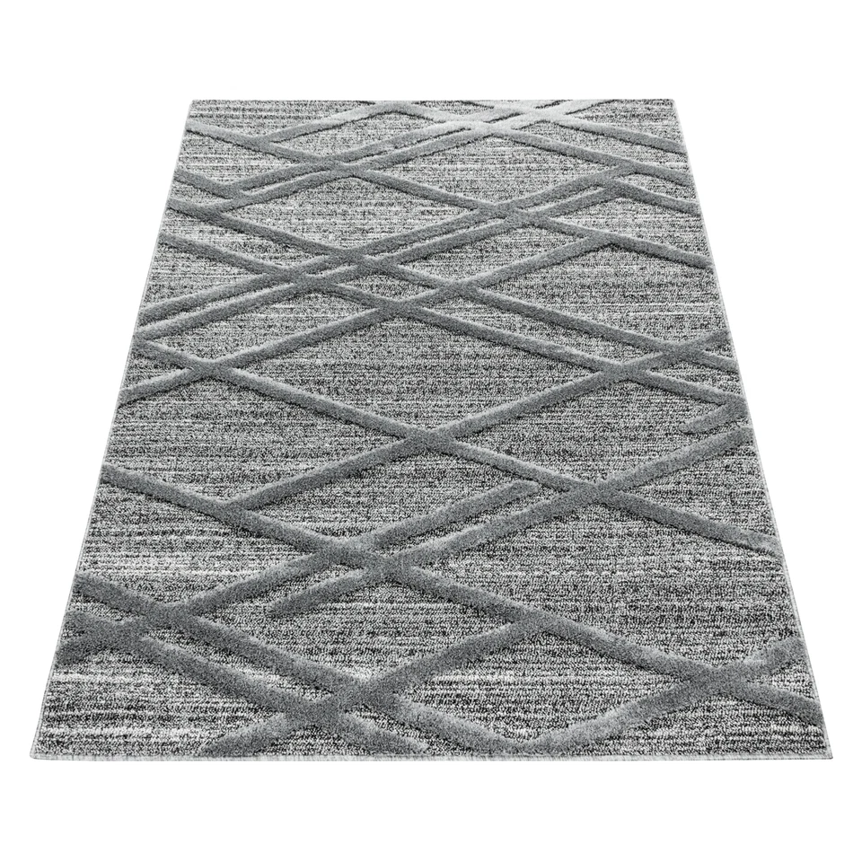 Kurzflor Design Teppich Looped Flor 3-D Linien Gitter Muster - Bild 3 von 4