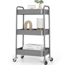 3tier Rolling Cart Metal Utility Cart With Lockable Wheels Storage Craft Art Car