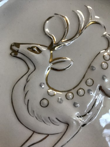 VTG 50s ASHTRAY CHRISTMAS MCM Royal Carlton Coffee Table REINDEER Metallic 9x9" - Picture 3 of 9