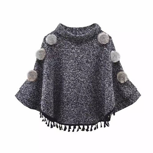 Femme Franges Veste Cape 3/4 Manche Poncho Cape Col Montant Châle Enveloppant - Picture 1 of 14